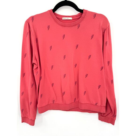 MARINE LAYER Red Lightning Print Crew Neck Pullover Sweater Sweatshirt Size S - Picture 1 of 5